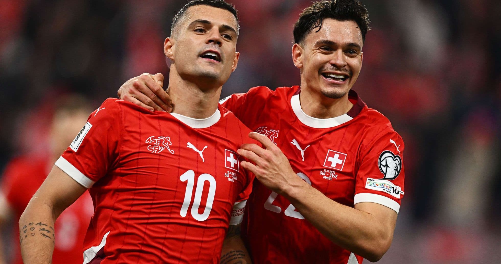 Switzerland players celebrating during match Switzerland players celebrating during match