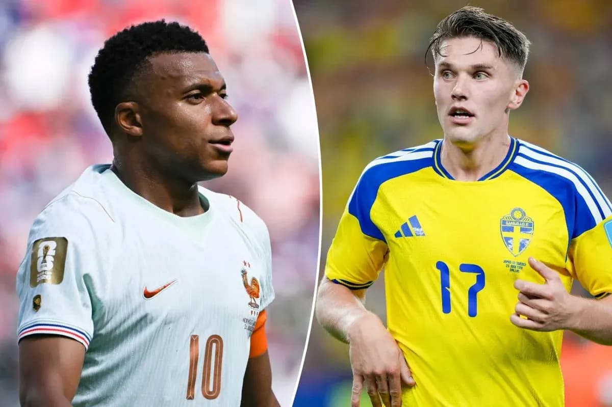 Mbappe and Swedish player during World Cup match Mbappe and Swedish player during World Cup match
