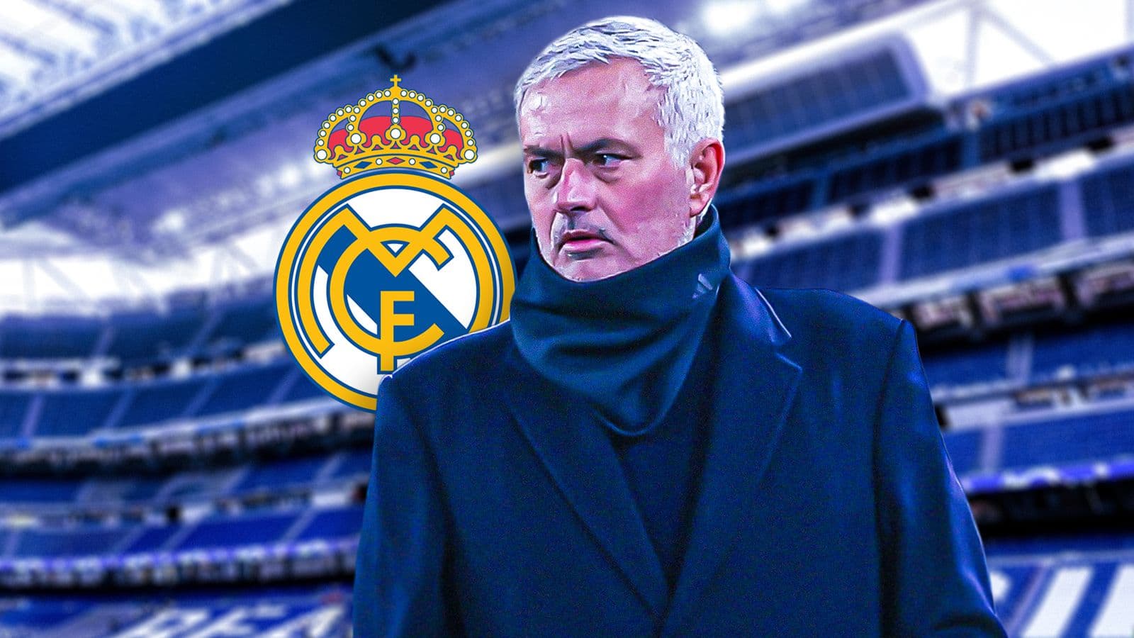 Manager in front of Real Madrid logo at stadium Manager in front of Real Madrid logo at stadium
