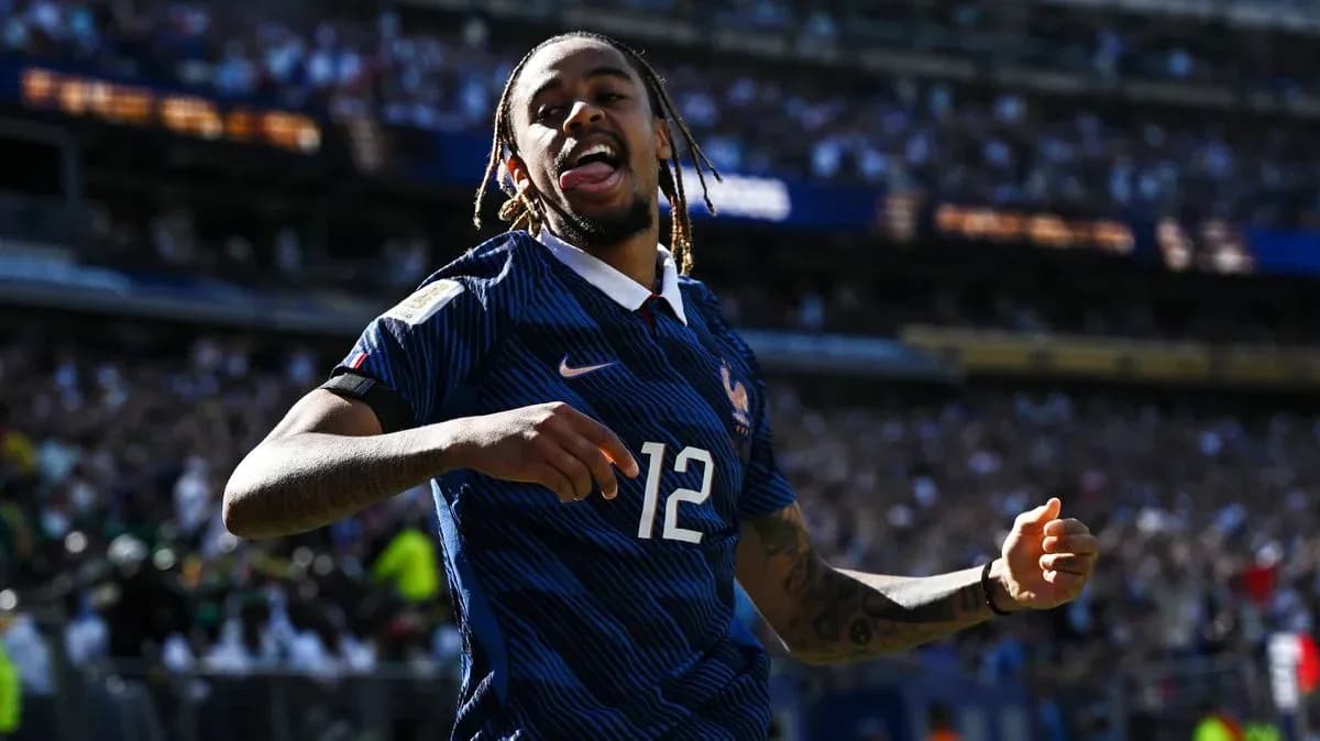 Player celebrating goal in France national team jersey Player celebrating goal in France national team jersey