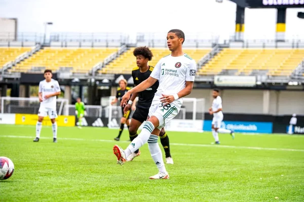 Player kicking ball during Columbus Crew II match Player kicking ball during Columbus Crew II match