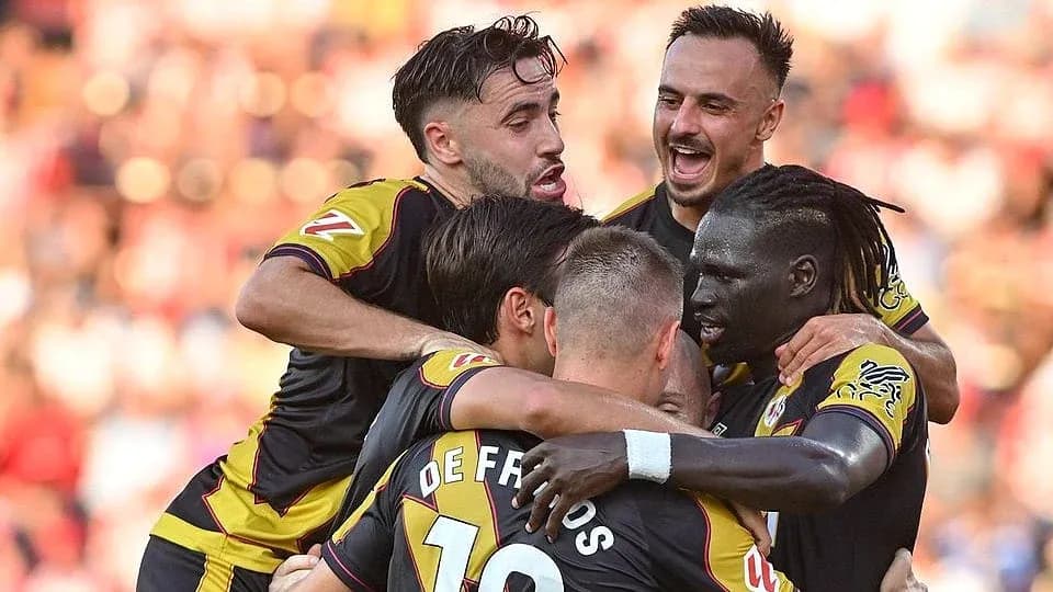 Players celebrating a goal during La Liga match Players celebrating a goal during La Liga match