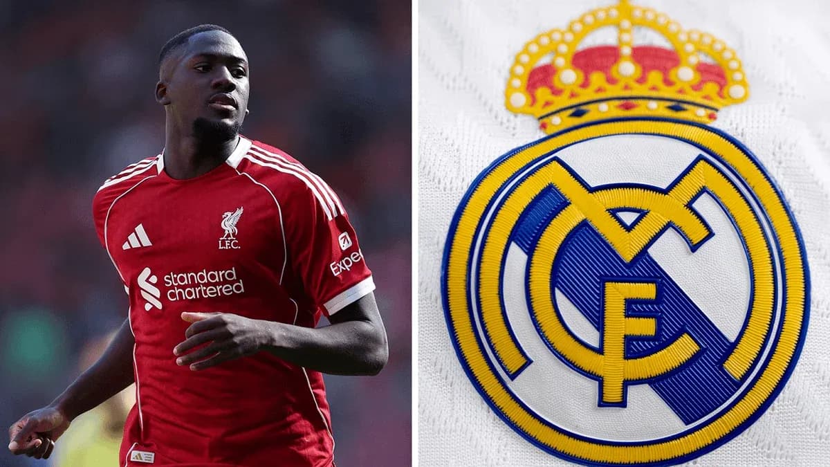 Player in Liverpool kit and Real Madrid logo Player in Liverpool kit and Real Madrid logo