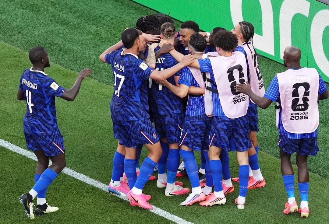 French players celebrating a goal during match French players celebrating a goal during match