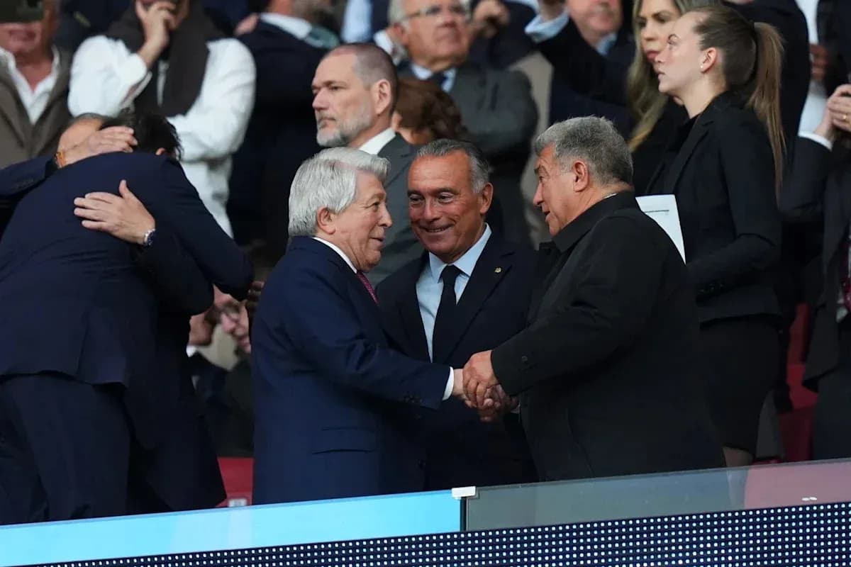 Officials shaking hands in stadium stands Officials shaking hands in stadium stands