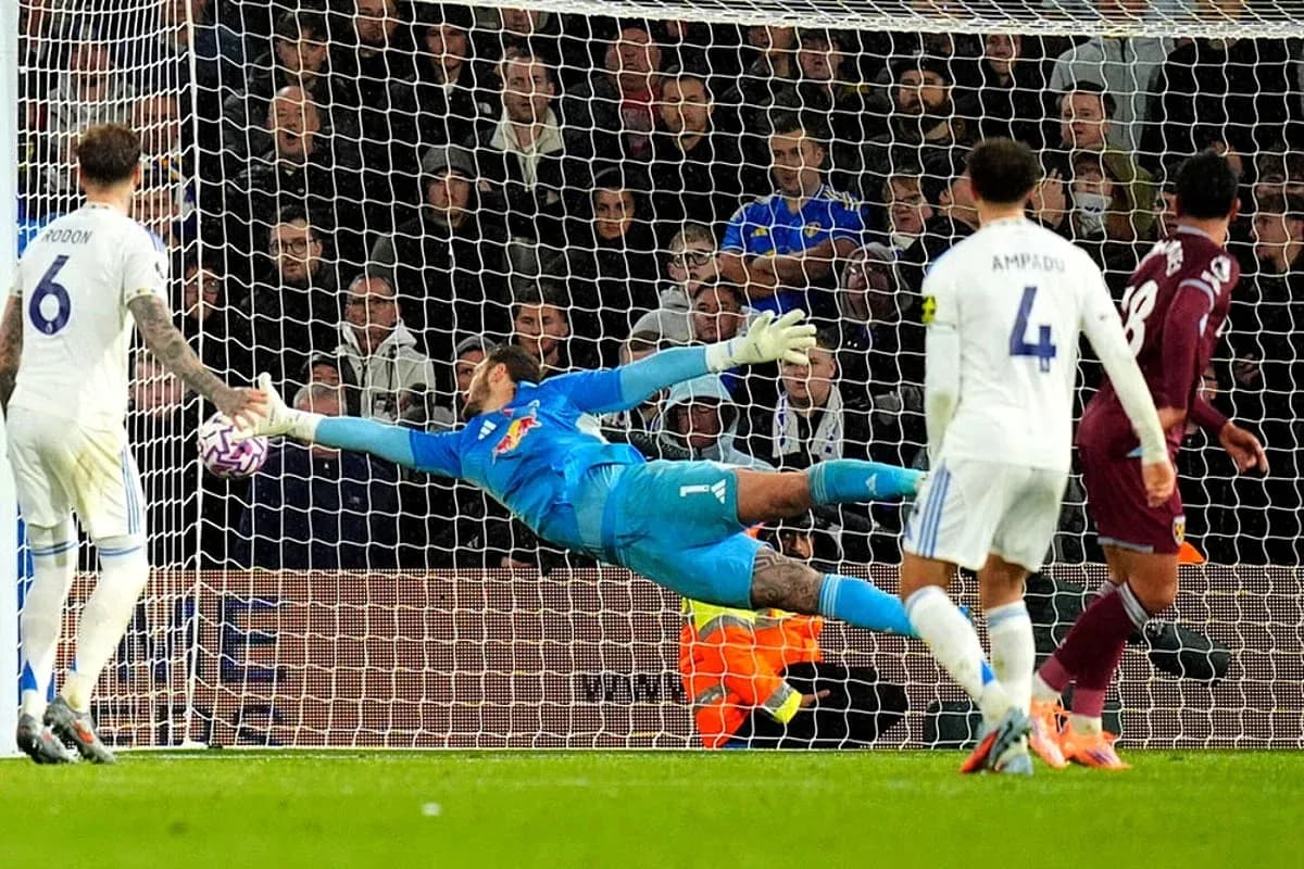 Goalkeeper saving a shot during West Ham match Goalkeeper saving a shot during West Ham match