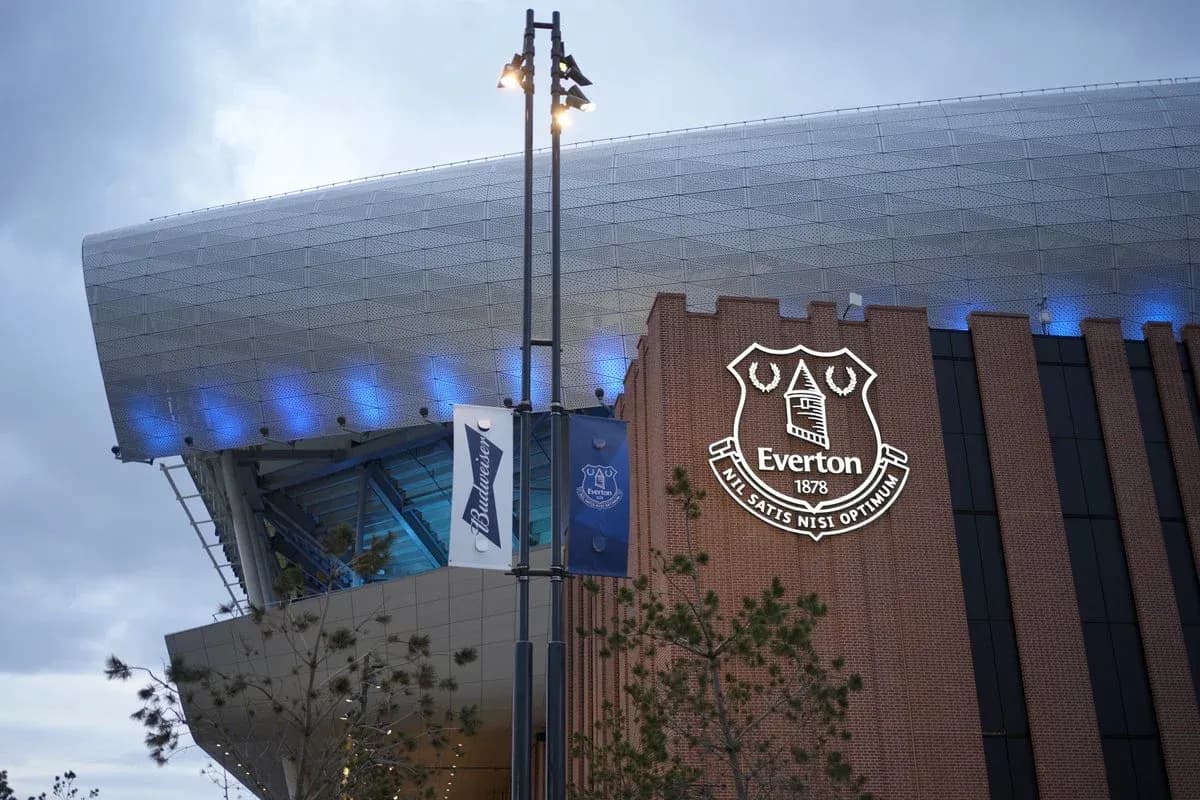 Everton Football Club's stadium exterior with logo Everton Football Club's stadium exterior with logo