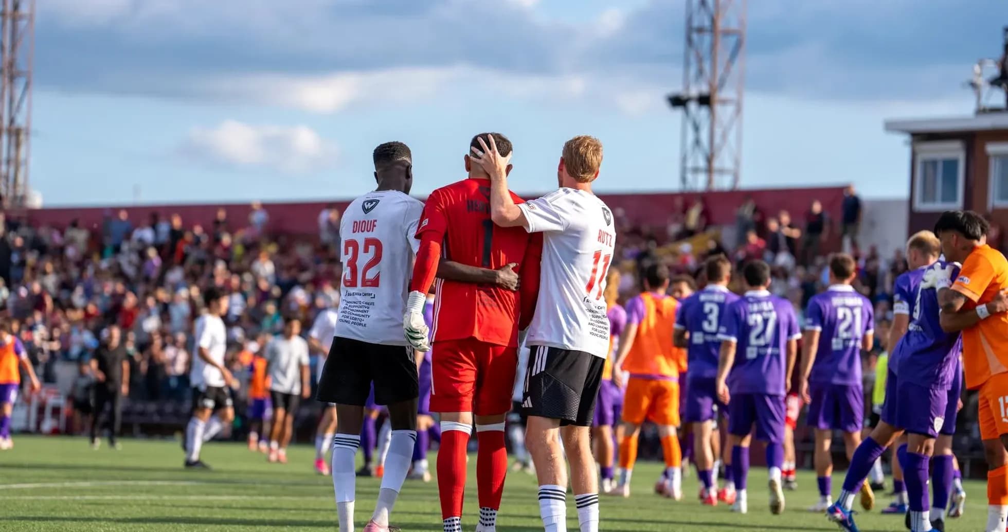 Players celebrating after USL League One match Players celebrating after USL League One match