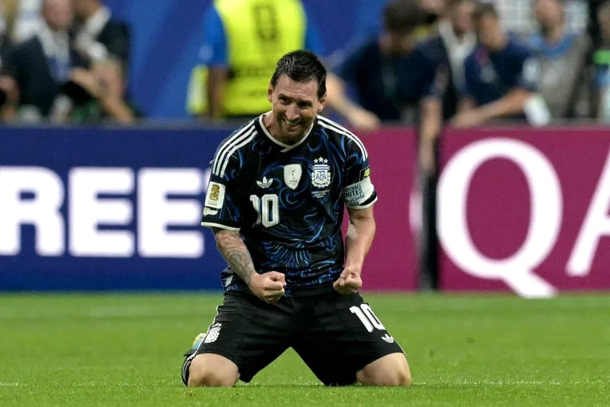 Lionel Messi celebrating after scoring a goal Lionel Messi celebrating after scoring a goal