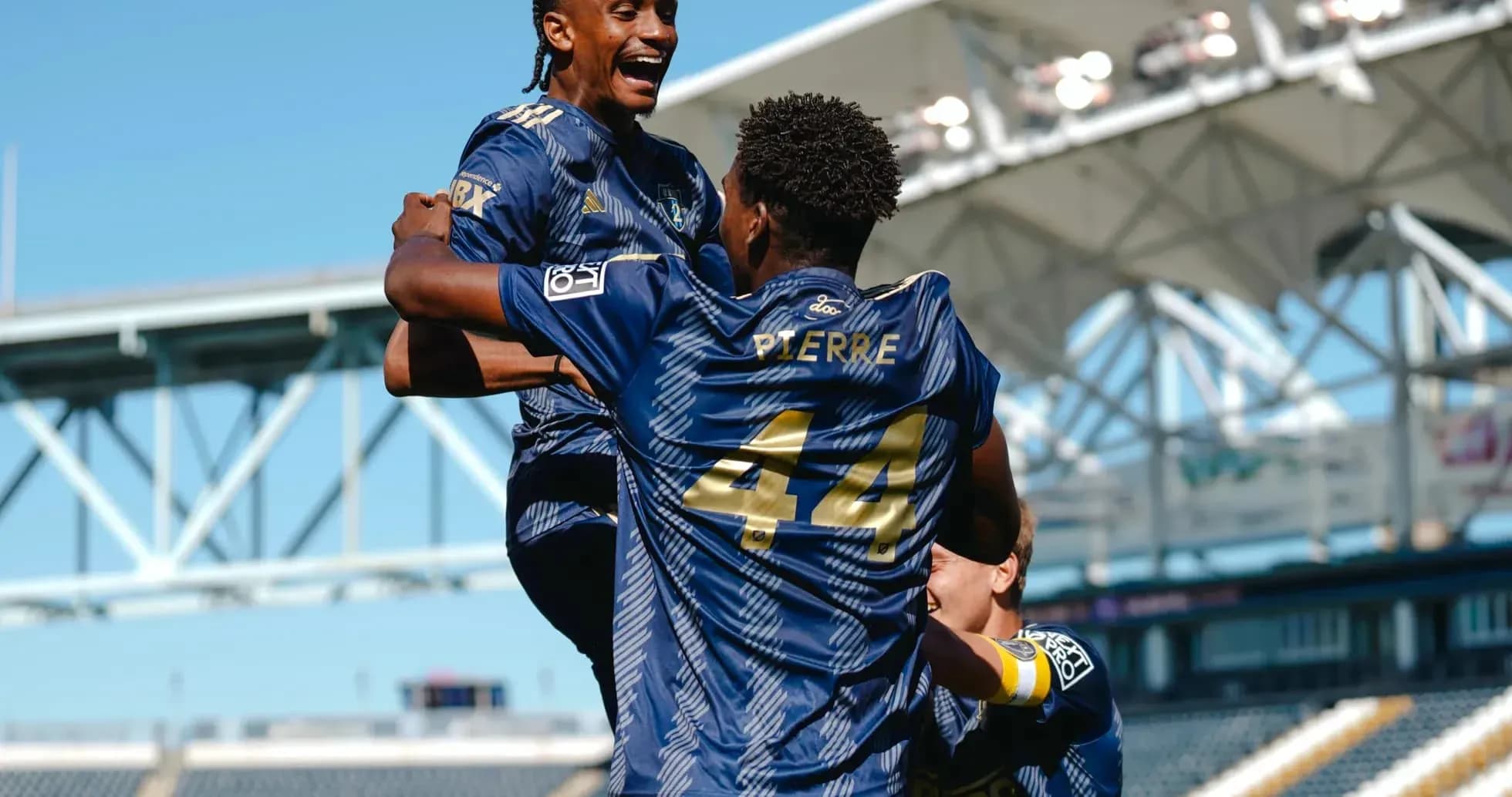 Philadelphia Union II players celebrating a goal Philadelphia Union II players celebrating a goal