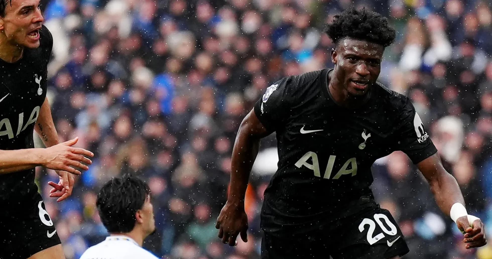 Tottenham players celebrating a goal against Leeds Tottenham players celebrating a goal against Leeds