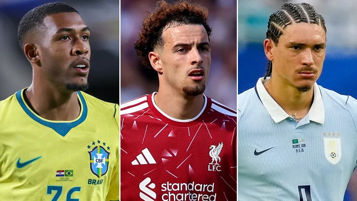 Three football players in national team jerseys Three football players in national team jerseys