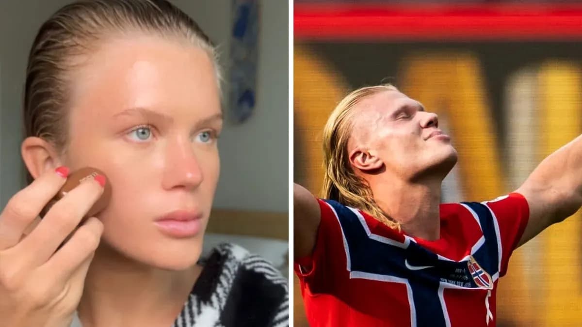 Split image of a person applying makeup and a footballer celebrating Split image of a person applying makeup and a footballer celebrating