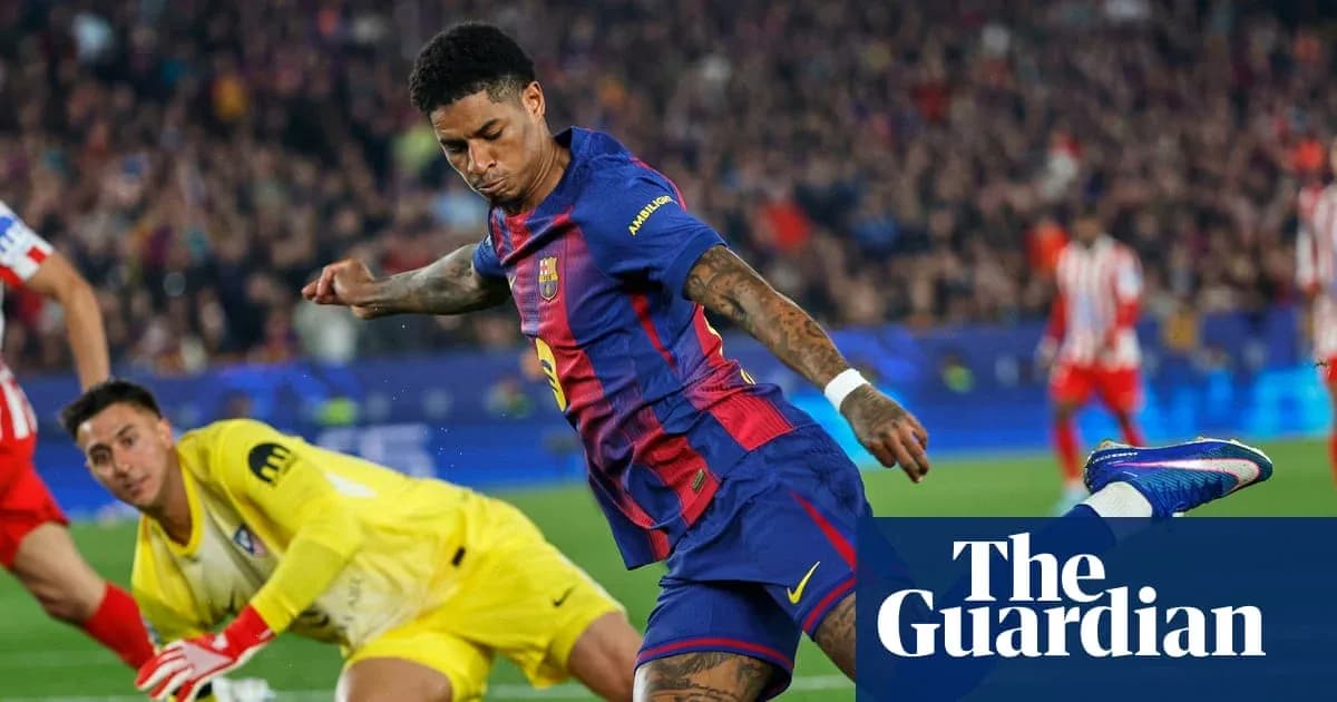 Barcelona player shooting at goal against goalkeeper Barcelona player shooting at goal against goalkeeper