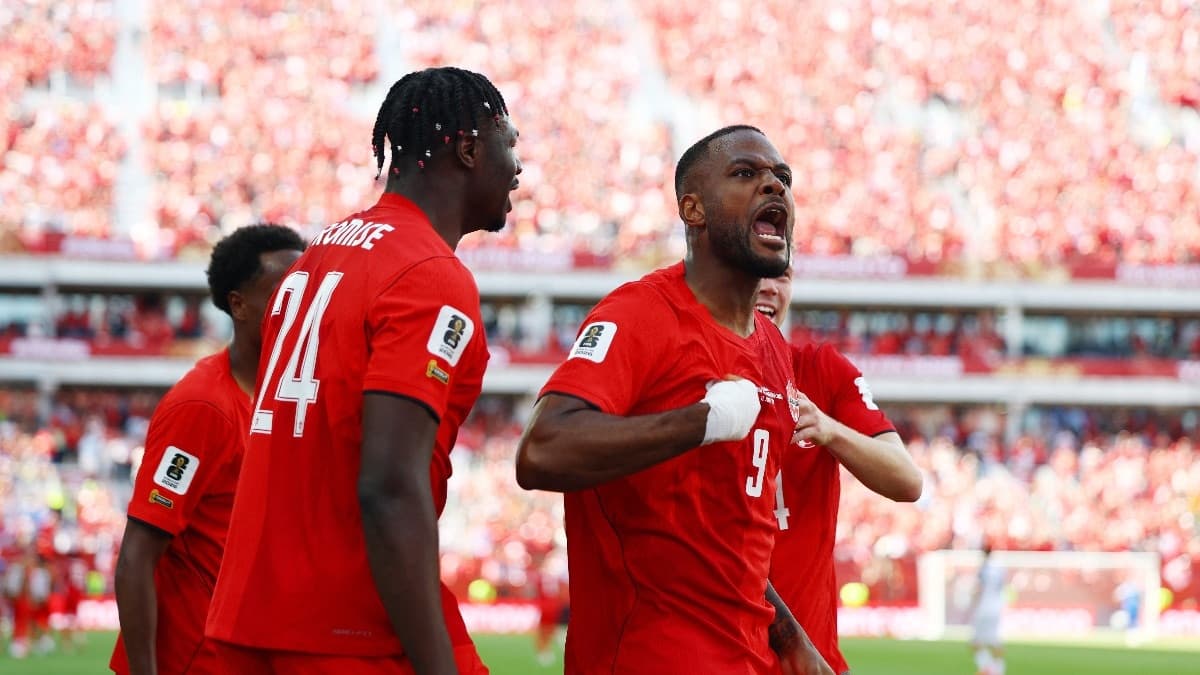Canada players celebrating a goal during match Canada players celebrating a goal during match