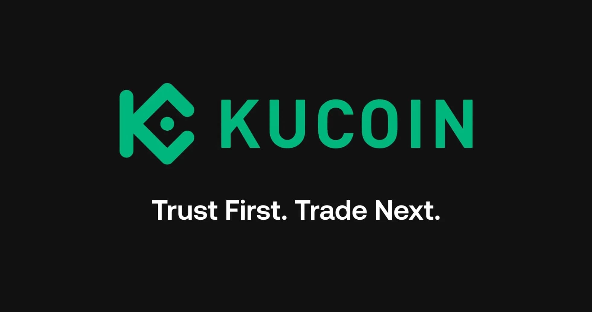 KuCoin logo with slogan on dark background KuCoin logo with slogan on dark background