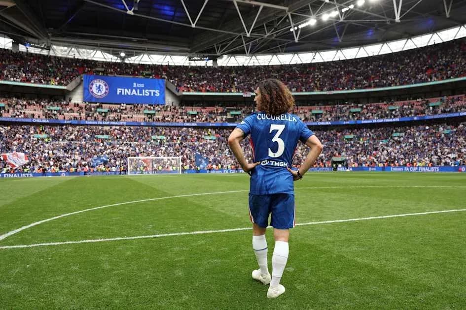 Chelsea player Cucurella on pitch at Wembley Stadium Chelsea player Cucurella on pitch at Wembley Stadium