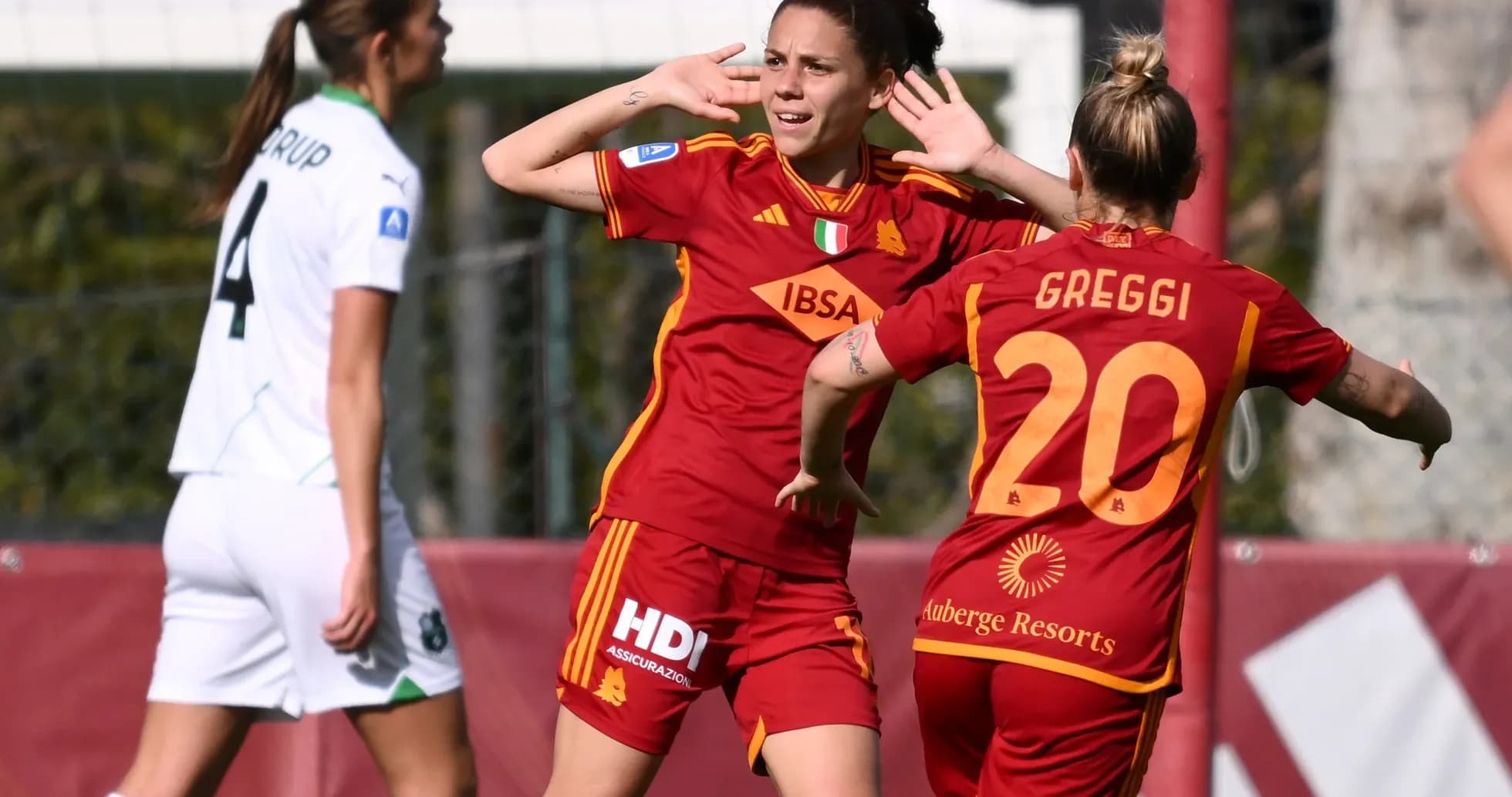 Roma W players celebrating a goal against Sassuolo W Roma W players celebrating a goal against Sassuolo W
