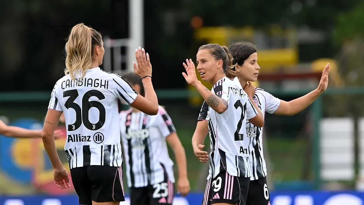 Juventus women celebrating during Serie A match Juventus women celebrating during Serie A match