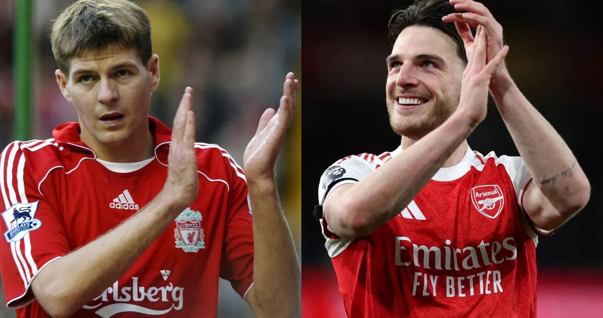 Two football players applauding fans after match Two football players applauding fans after match