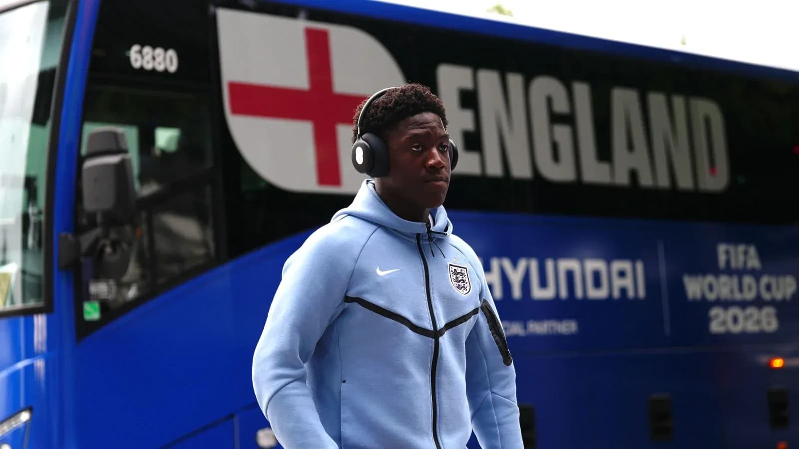 Player walking towards England team bus before match Player walking towards England team bus before match