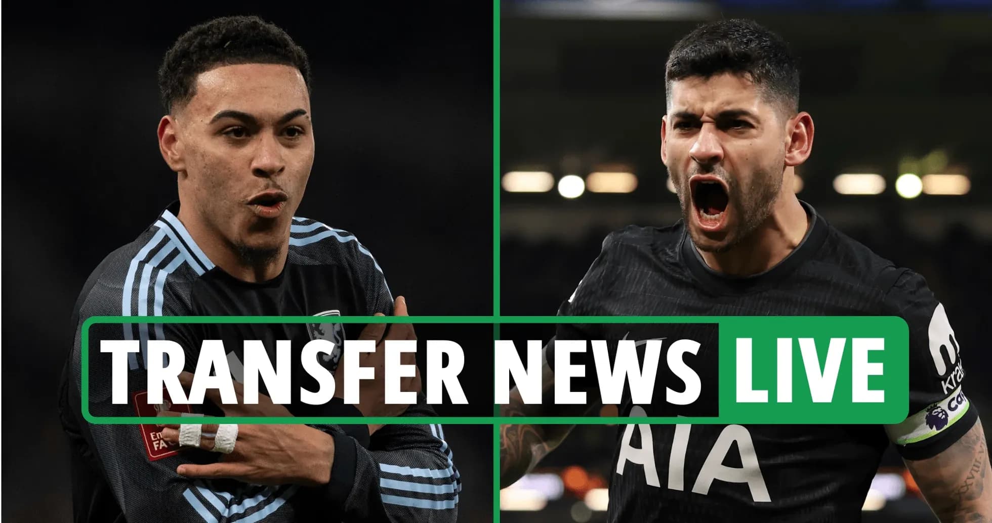 Two football players featured with transfer news banner Two football players featured with transfer news banner