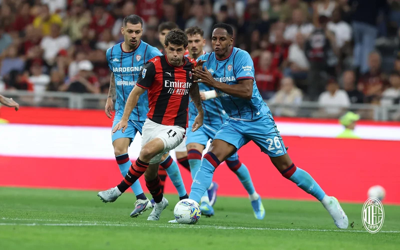 Player dribbling past opponent during Serie A match Player dribbling past opponent during Serie A match