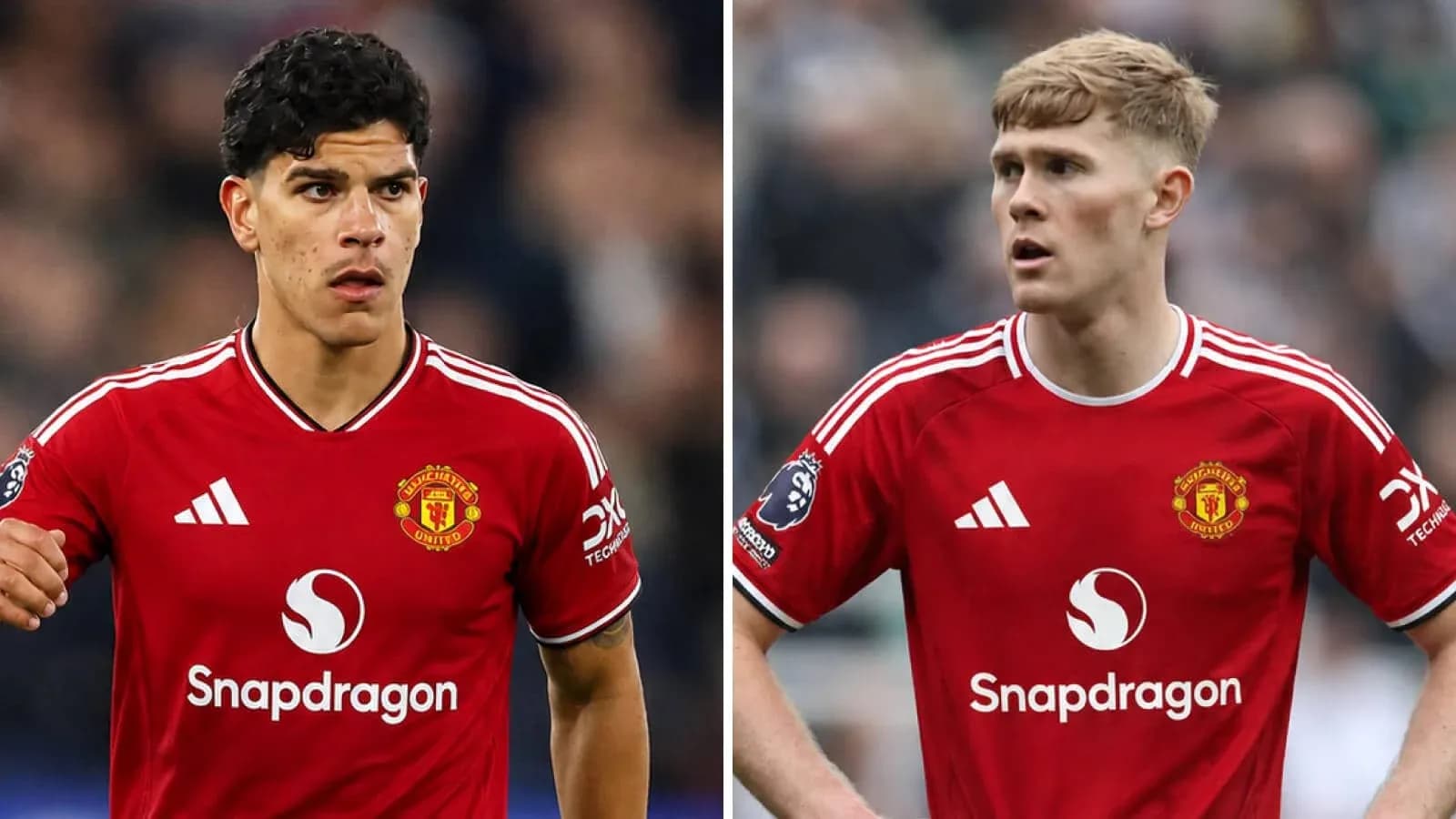 Two Manchester United players in red jerseys Two Manchester United players in red jerseys