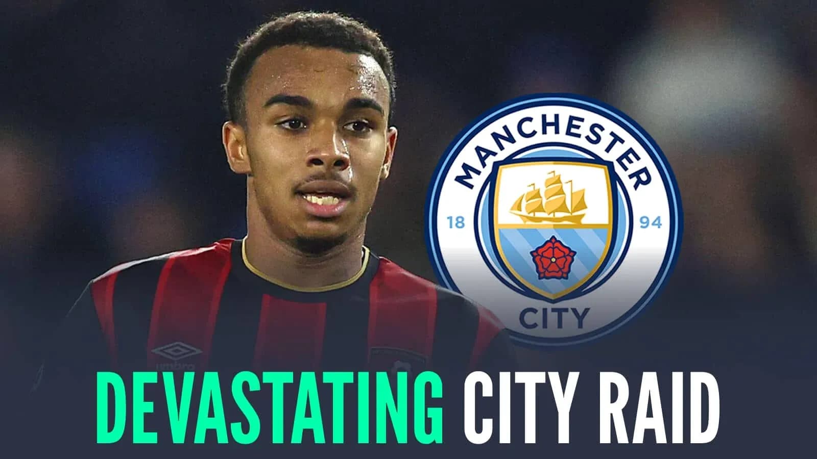 Player in black and red jersey with Manchester City logo Player in black and red jersey with Manchester City logo