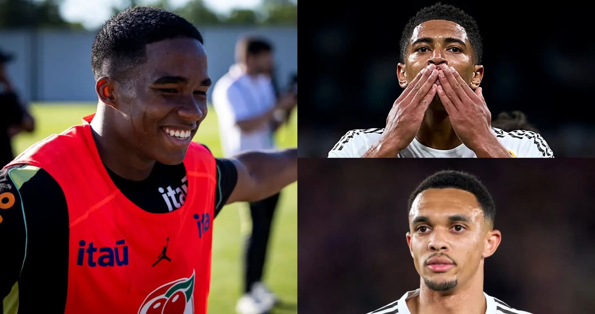 Three football players in training and match moments Three football players in training and match moments
