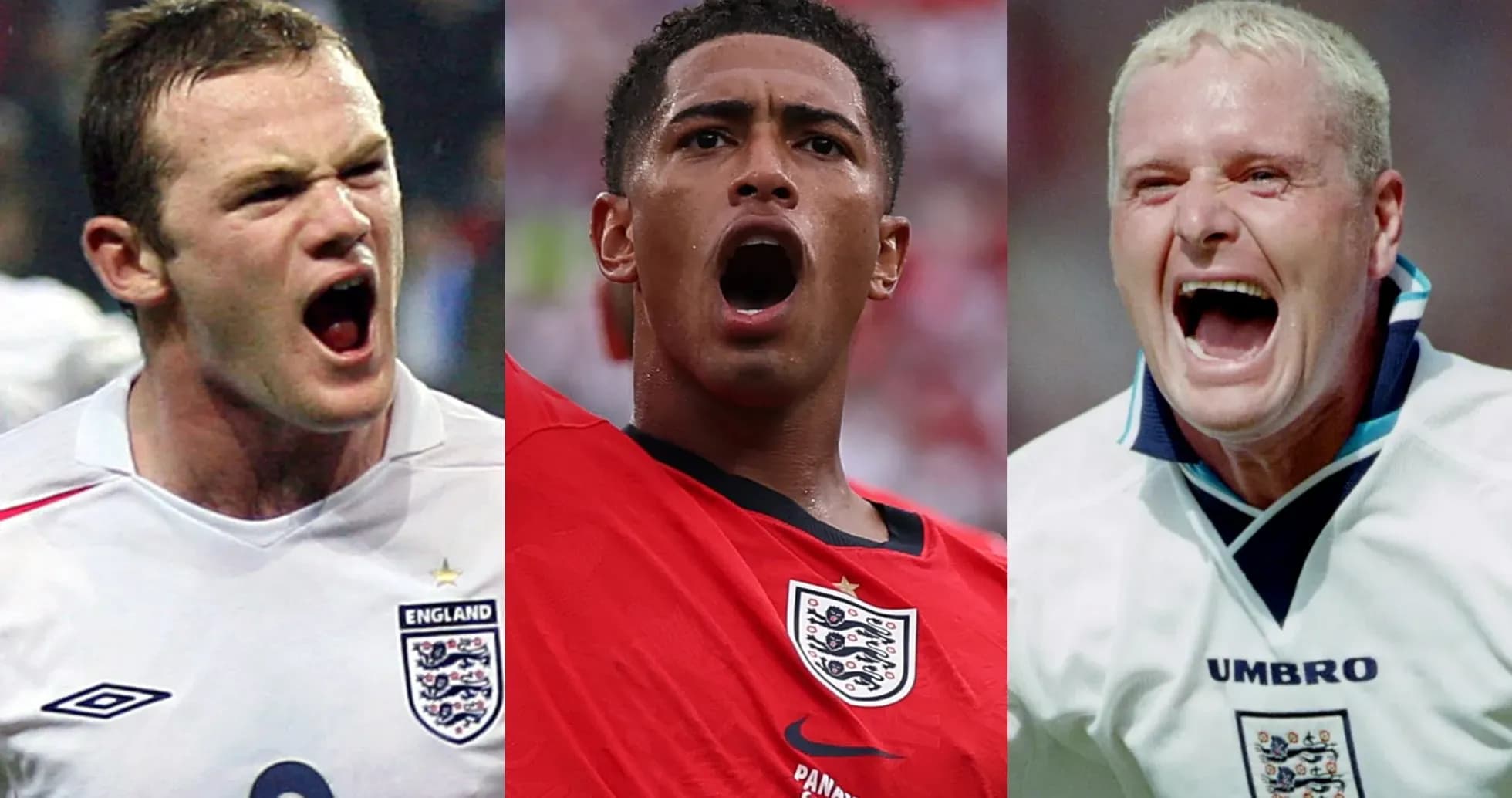 Three England players celebrating with open mouths Three England players celebrating with open mouths