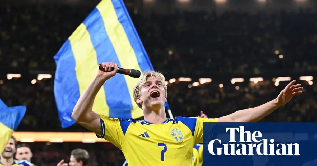 Player celebrating with Swedish flag after match Player celebrating with Swedish flag after match