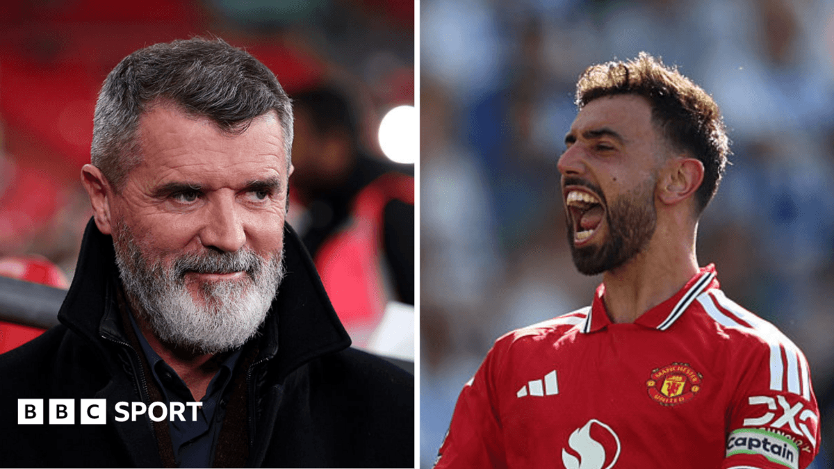 Roy Keane and Bruno Fernandes during a match Roy Keane and Bruno Fernandes during a match