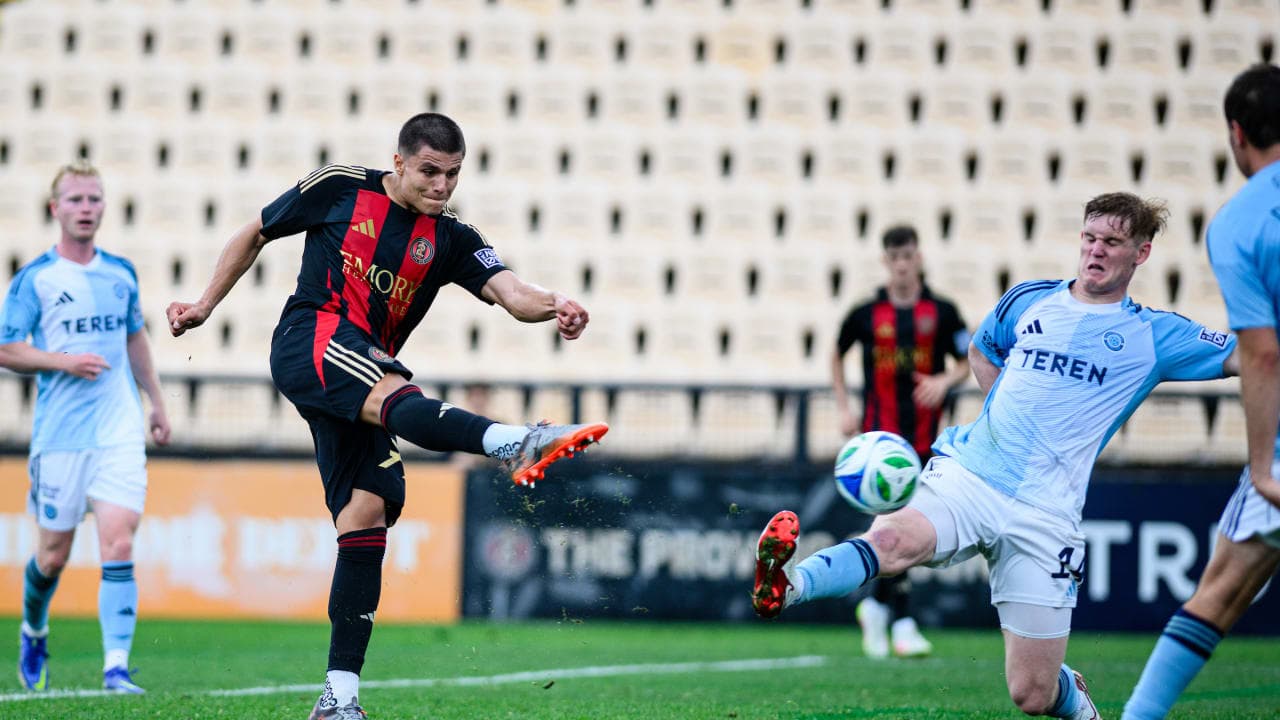 Atlanta United II player shooting at goal Atlanta United II player shooting at goal