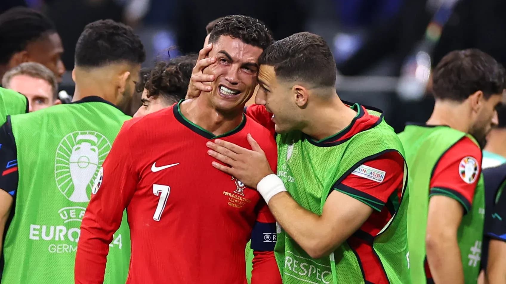 Cristiano Ronaldo interacting with teammates after match Cristiano Ronaldo interacting with teammates after match