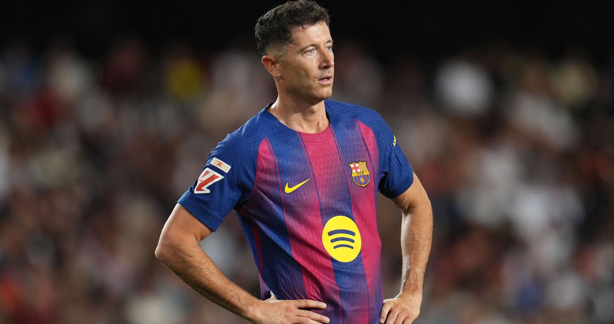 Player in Barcelona jersey during match Player in Barcelona jersey during match