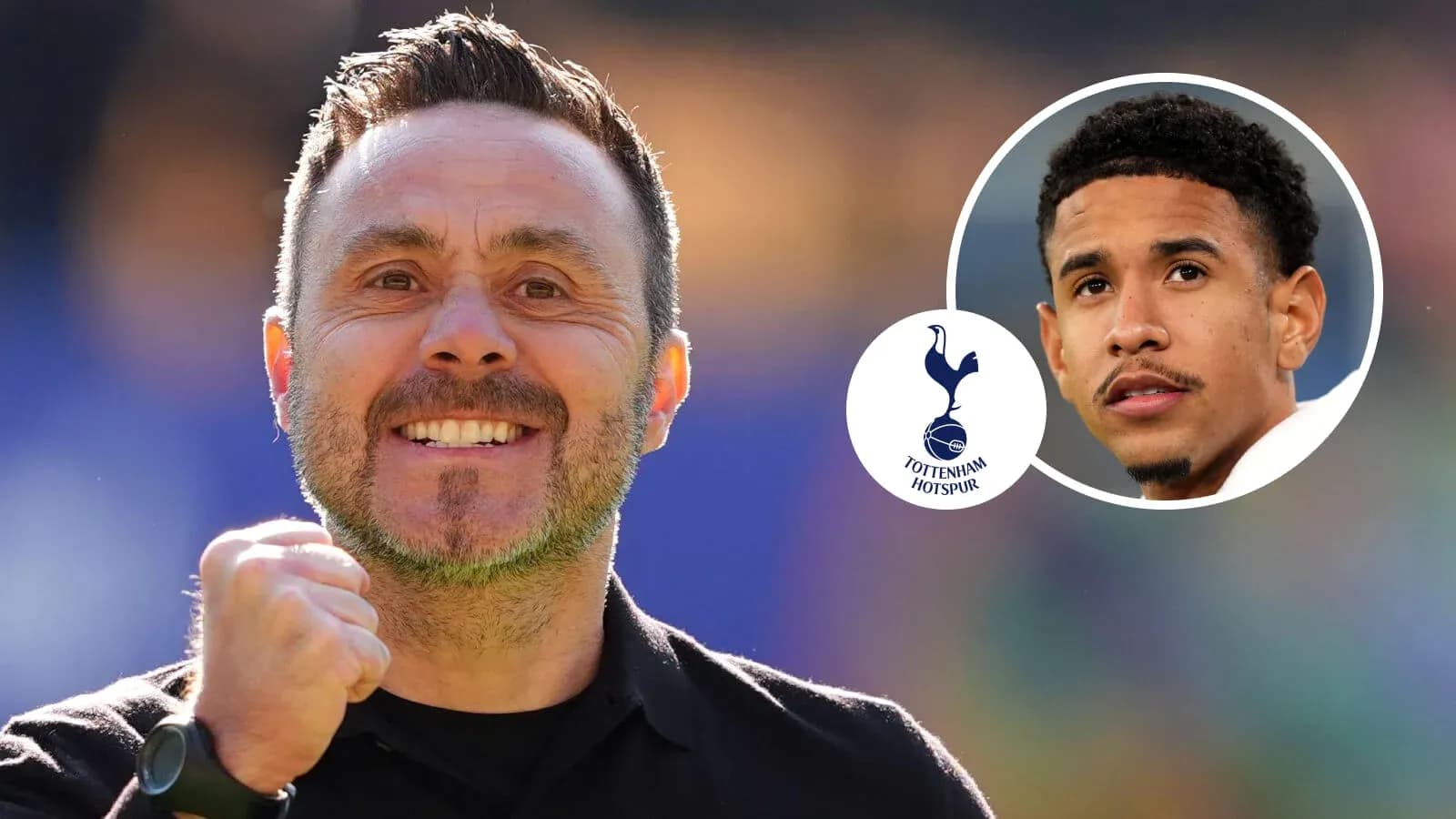 Coach celebrating with Tottenham Hotspur logo and player Coach celebrating with Tottenham Hotspur logo and player