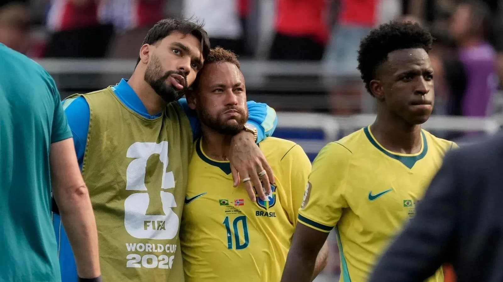 Brazil players reacting after a match loss Brazil players reacting after a match loss