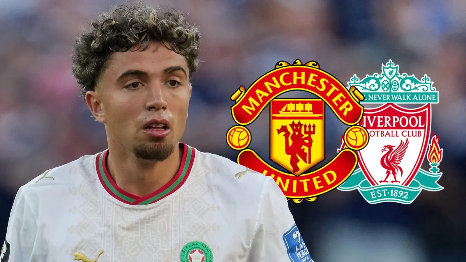 Player in jersey with Manchester United and Liverpool logos Player in jersey with Manchester United and Liverpool logos