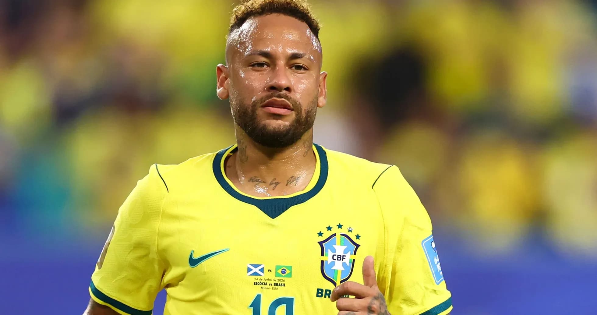 Neymar wearing Brazil jersey during a match Neymar wearing Brazil jersey during a match