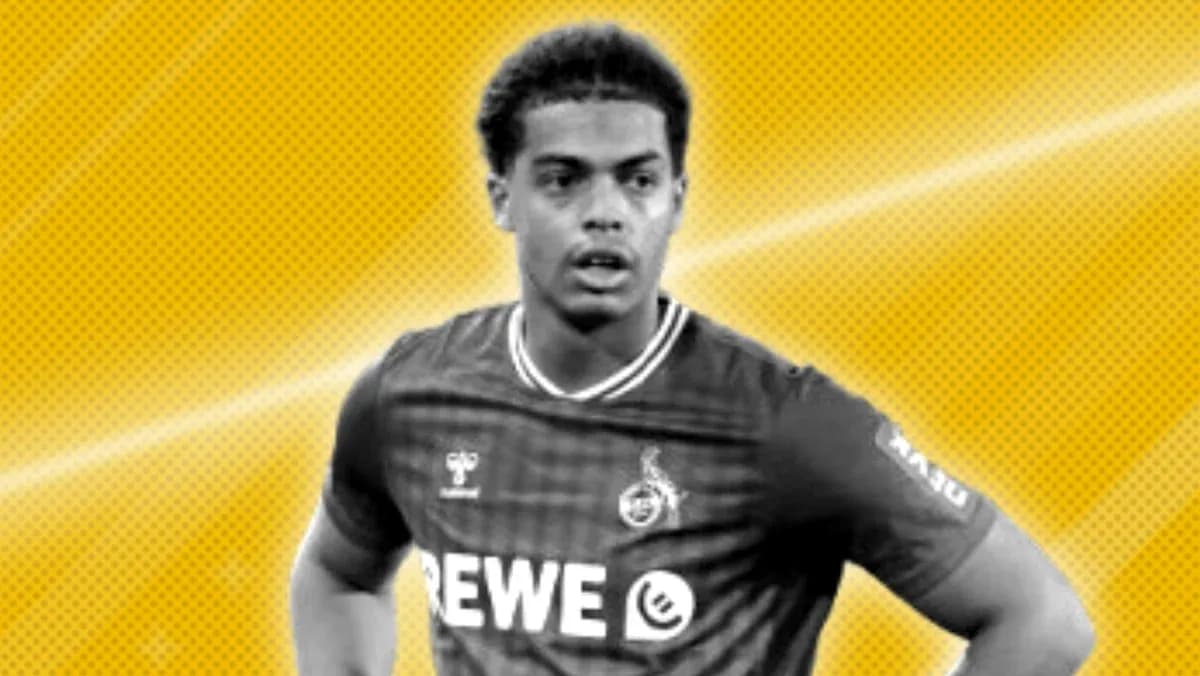 Player in REWE jersey against yellow background Player in REWE jersey against yellow background