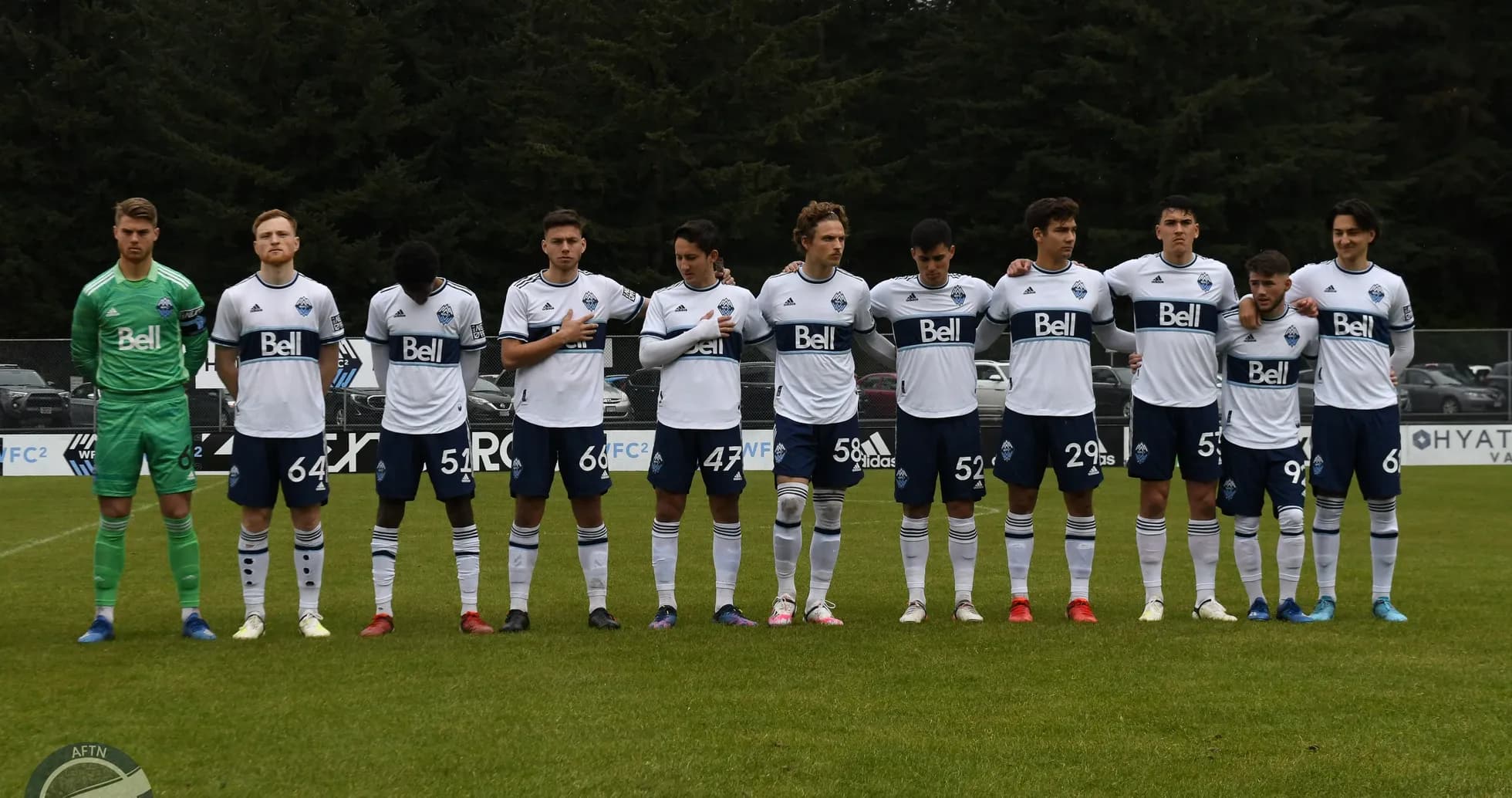 Vancouver Whitecaps II players lined up before match Vancouver Whitecaps II players lined up before match
