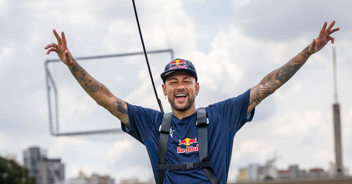 Neymar celebrating during promotional event with Red Bull Neymar celebrating during promotional event with Red Bull