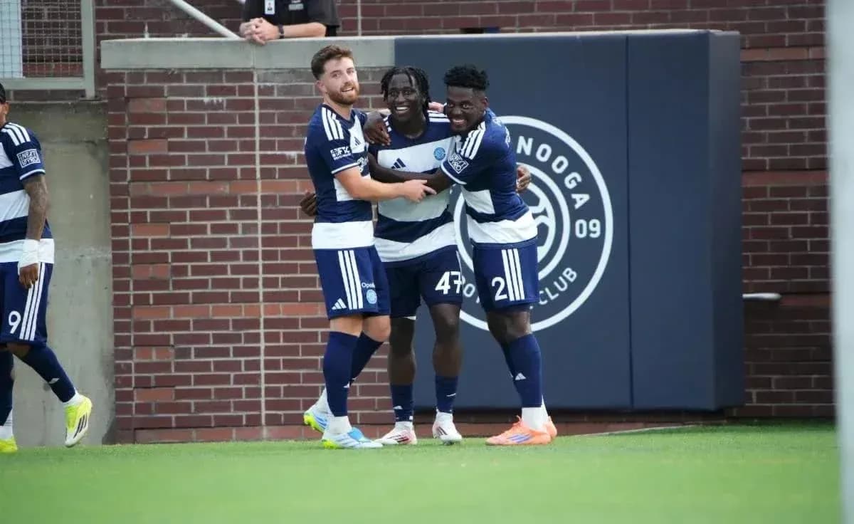 Chattanooga players celebrating a goal Chattanooga players celebrating a goal