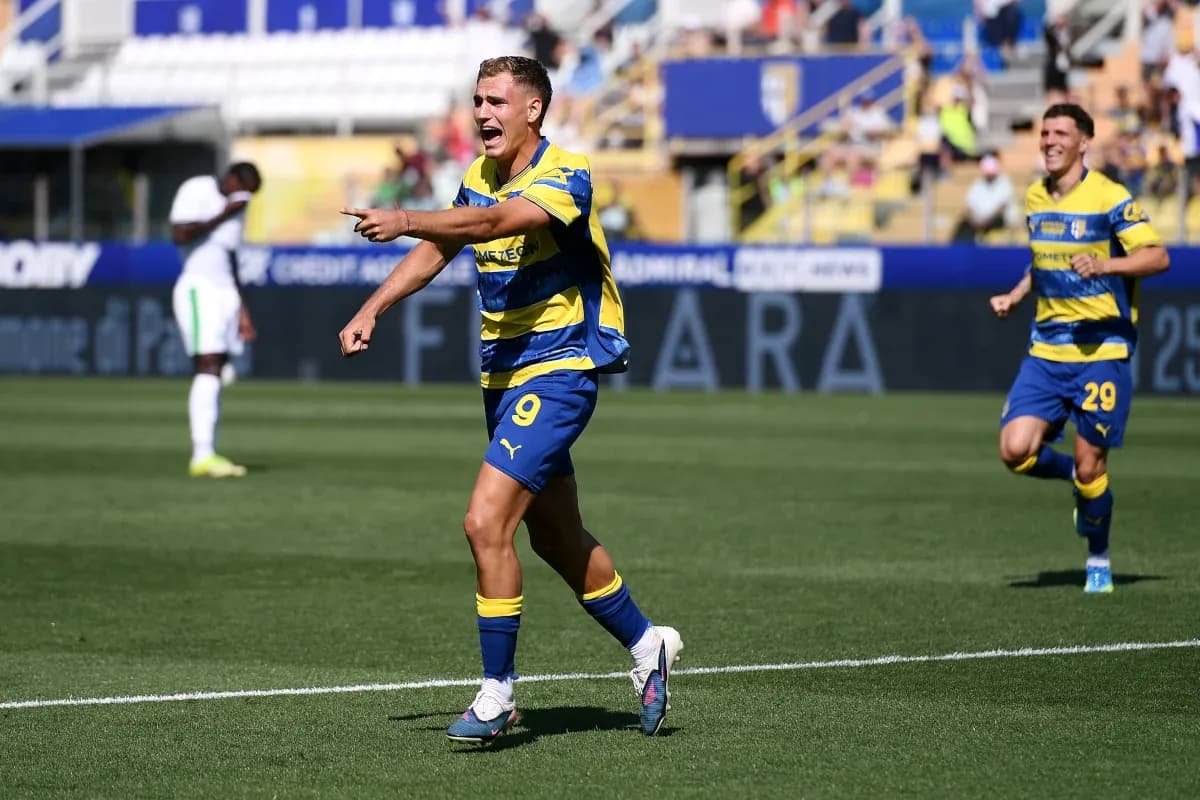 Parma player celebrating during Serie A match Parma player celebrating during Serie A match