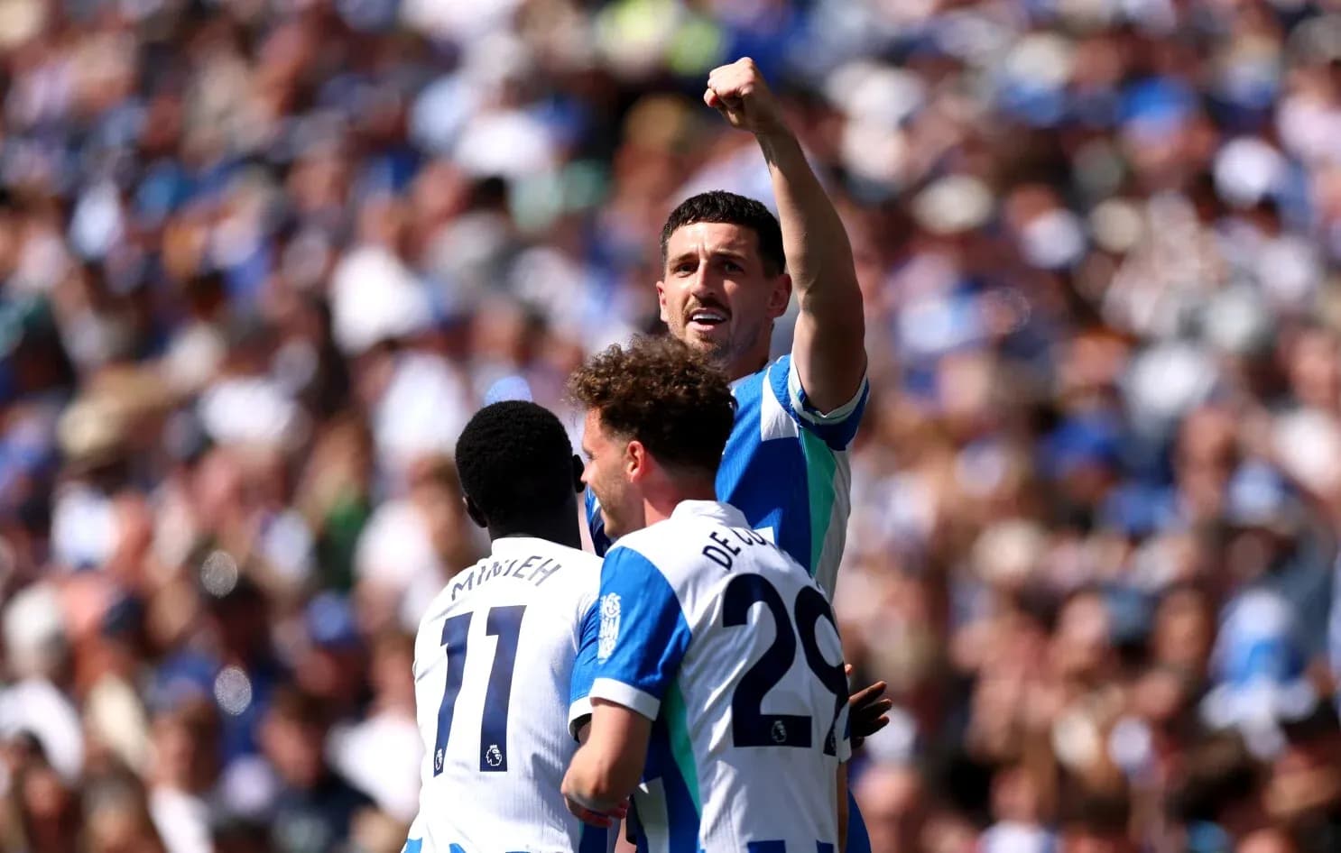 Brighton players celebrating a goal during match Brighton players celebrating a goal during match