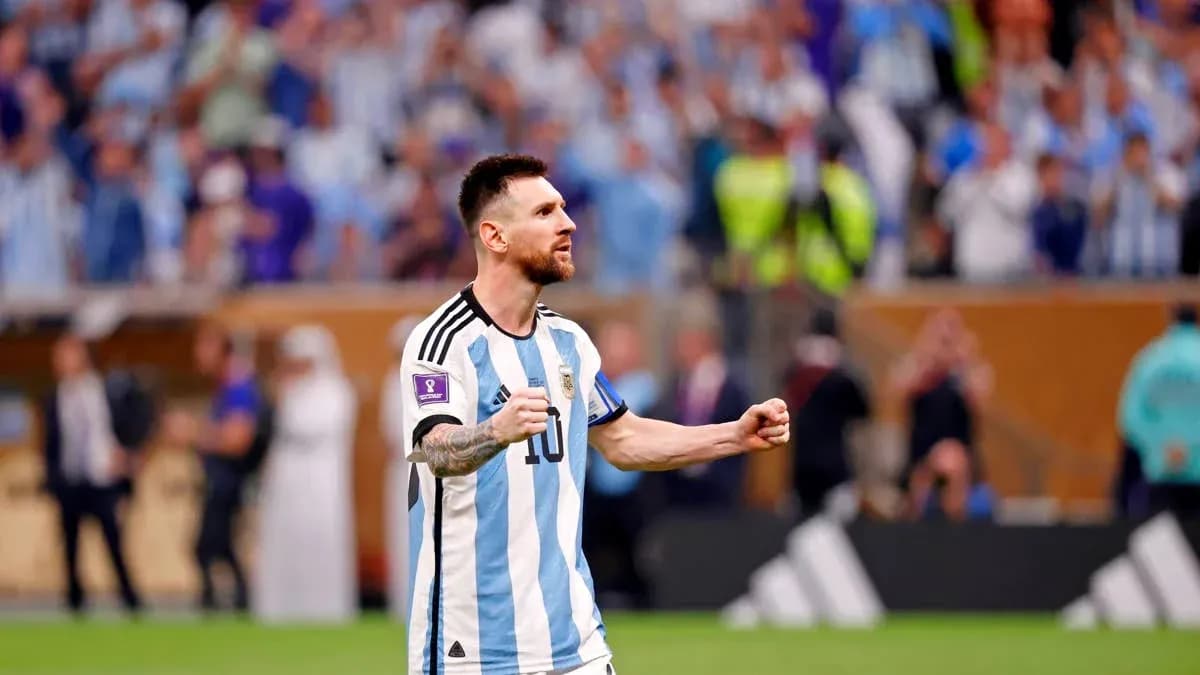 Lionel Messi celebrating with fans at stadium Lionel Messi celebrating with fans at stadium