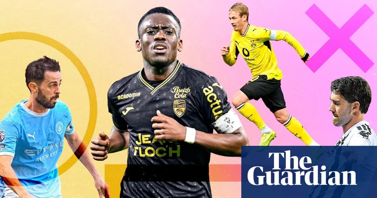 Four football players from various teams in action Four football players from various teams in action