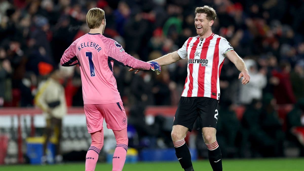 Goalkeeper Kelleher and teammate celebrating together Goalkeeper Kelleher and teammate celebrating together
